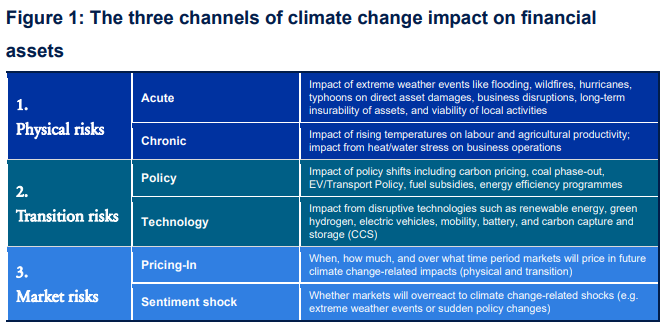 The three channels of climate change impact on financial assets