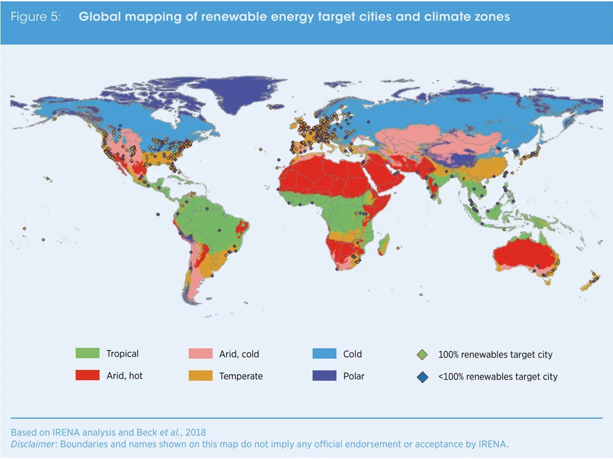 AIM Blog | The Challenge: Urban Growth and Fossil Fuel Dependence - Figure 5: Global mapping of renewable energy target cities and climate zones