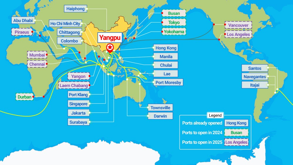 Map: Yangpu can function as a shipping channel, connecting China’s western region with the global supply chains.