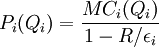P_i(Q_i) = \frac{MC_i(Q_i)}{1 - R / \epsilon_i}