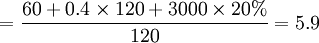 =\frac{60 + 0.4 \times 120 + 3000 \times 20%}{120}=5.9