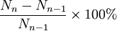 \frac{N_n-N_{n-1}}{N_{n-1}}\times 100%