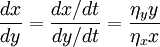 \frac{dx}{dy}=\frac{dx/dt}{dy/dt}=\frac{\eta_yy}{\eta_xx}