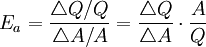 E_a=\frac{\triangle Q/Q}{\triangle A/A}=\frac{\triangle Q}{\triangle A}\cdot \frac{A}{Q}