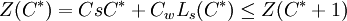 Z(C^*)=CsC^*+C_w L_s(C^*)\le Z(C^*+1)