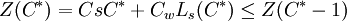 Z(C^*)=CsC^*+C_w L_s(C^*)\le Z(C^*-1)