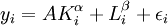y_i=AK_i^\alpha+L_i^\beta+\epsilon_i