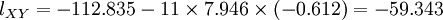 l_{XY}=-112.835-11\times7.946\times(-0.612)=-59.343