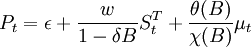 P_t=\epsilon+\frac{w}{1-\delta B}S^T_t+\frac{\theta(B)}{\chi(B)}\mu_t