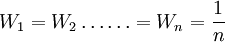 W_1= W_2\ldots\ldots=W_n=\frac{1}{n}