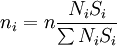 n_i=n\frac{N_iS_i}{\sum N_iS_i}