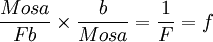 \frac{Mosa}{Fb}\times \frac{b}{Mosa}=\frac{1}{F}=f