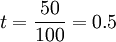 t=\frac{50}{100}=0.5