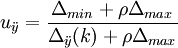 u_\ddot{y}=\frac{\Delta_{min}+\rho\Delta_{max}}{\Delta_\ddot{y}(k)+\rho\Delta_{max}}