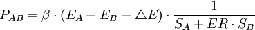 P_{AB}=\beta \cdot (E_A+E_B+\triangle E)\cdot \frac{1}{S_A+ER \cdot S_B}