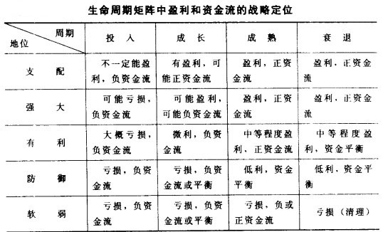 生命周期矩阵中盈利和资金流的战略定位