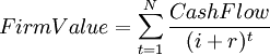 Firm Value=\sum_{t=1}^N\frac{Cash Flow}{(i+r)^t}