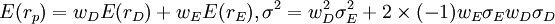 E(r_p)=w_DE(r_D)+w_EE(r_E),\sigma^2=w_{D}^2\sigma^2_{E}+2\times(-1)w_E\sigma_Ew_D\sigma_{D}
