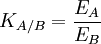 K_{A/B}=\frac{E_A}{E_B}
