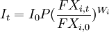 I_t=I_0 \Rho(\frac{FX_{i,t}}{FX_{i,0}})^{W_i}