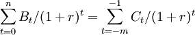 \sum_{t=0}^n B_t/(1+r)^t=\sum_{t=-m}^{-1}C_t/(1+r)^t