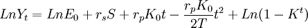 LnY_t=LnE_0+r_s S+r_p K_0 t-\frac{r_p K_0}{2T}t^2+Ln(1-K^t)