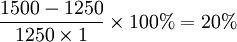 \frac{1500-1250}{1250\times 1}\times 100%=20%
