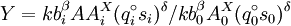 Y = kb_i^\beta AA_i^X (q_i^\circ s_i)^\delta / kb_0^\beta A_0^X (q_0^\circ s_0)^\delta