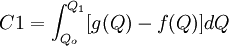 C1=\int_{Q_o}^{Q_1}[g(Q)-f(Q)]dQ