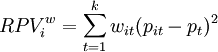 RPV_i^w=\sum_{t=1}^k w_{it}(p_{it}-p_t)^2