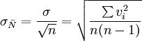 \sigma_{\bar{N}}=\frac{\sigma}{\sqrt{n}}=\sqrt{\frac{\sum v_i^2}{n(n-1)}}
