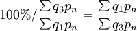 100%/\frac{\sum q_3p_n}{\sum q_1p_n}=\frac{\sum q_1p_n}{\sum q_3p_n}