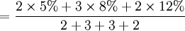 =\frac{2\times 5%+3\times8%+2\times12%}{2+3+3+2}