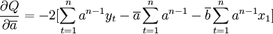 \frac{\partial Q}{\partial\overline{a}}=-2[\sum_{t=1}^n a^{n-1}y_t-\overline{a}\sum_{t=1}^n a^{n-1}-\overline{b}\sum_{t=1}^n a^{n-1}x_1]
