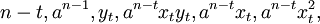 n-t,a^{n-1},y_t,a^{n-t}x_t y_t,a^{n-t}x_t,a^{n-t}x^2_t,