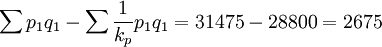 \sum p_1q_1-\sum\frac{1}{k_p}p_1q_1=31475-28800=2675