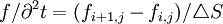 f/\partial^2 t=(f_{i+1,j}-f_{i,j})/\triangle S