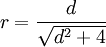 r=\frac{d}{\sqrt{d^2+4}}