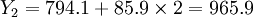 Y_2=794.1+85.9\times2=965.9