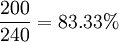 \frac{200}{240}=83.33%