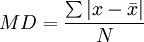 MD=\frac{\sum|x-\bar{x}|}{N}