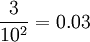 \frac{3}{10^2}=0.03