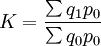 K=\frac{\sum q_1p_0}{\sum q_0p_0}