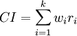 CI=\sum_{i=1}^k w_i r_i
