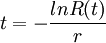 t=-\frac{lnR(t)}{r}