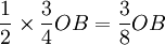 \frac{1}{2}\times\frac{3}{4}OB=\frac{3}{8}OB
