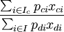 \frac{\sum_{i \in I_c} p_{ci} x_{ci}}{\sum_{i \in I} p_{di} x_{di}}
