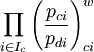 \prod_{i \in I_c} \left( \frac{p_{ci}}{p_{di}} \right)^w_{ci}