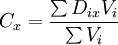 C_x=\frac{\sum D_{ix}V_i} {\sum V_i}