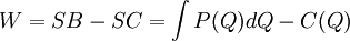 W=SB-SC=\int P(Q)dQ-C(Q)